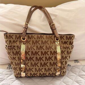 Michael Kors Tan and Gold Tote Bag
